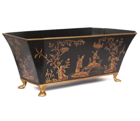 Black and Gold Rectangular Chinoiserie Planter Large