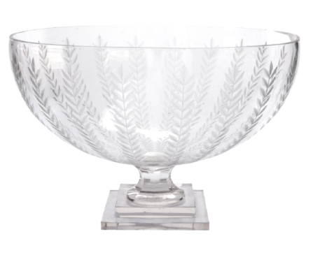 Incredible large Vertical Leaf centerpiece etched bowl