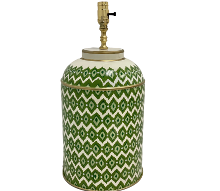Incredible mossy green Ikat tole lamp