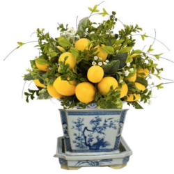Fabulous lemon/greenery topiary ball in porcelain container