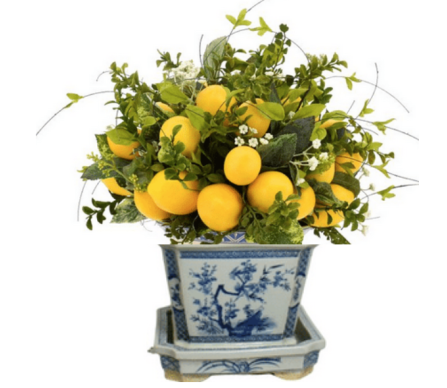 Fabulous lemon/greenery topiary ball in porcelain container