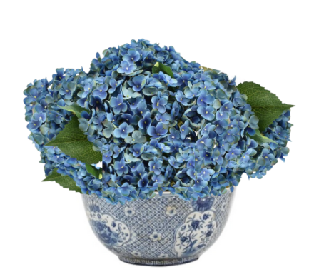 Fabulous blue hydrangea arrangement in trellis bowl