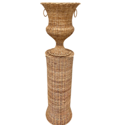 Incredible large wicker urn and pedestal (2 pieces)