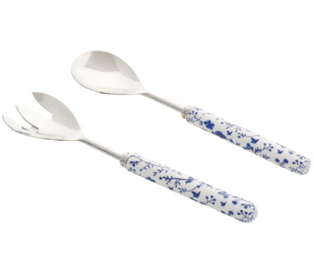 Gorgeous new chinoiserie enameled salad servers (blue and white)