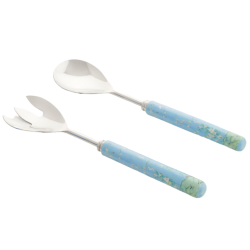 Gorgeous new chinoiserie enameled salad servers (peacock blue)