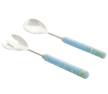 Gorgeous new chinoiserie enameled salad servers (peacock blue)
