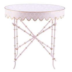 Spectacular pale pink handpainted tole scalloped table