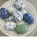 Stunning set of 4 porcelain eggs (green and white)