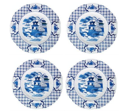 Set of 4 pagoda melamine dinner plates