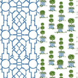 Reversible blue/green topiary with blue trellis gift wrap