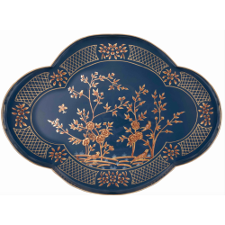 Incredible chinoiserie navy/gold scalloped tray