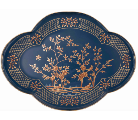 Incredible chinoiserie navy/gold scalloped tray