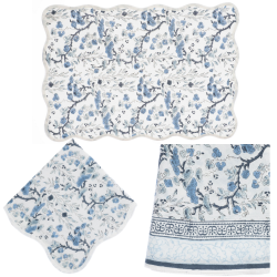 Beautiful blues all over floral hand blocked linens