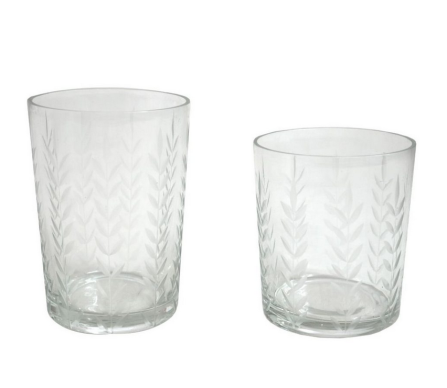 Chic vertical leaf etched glassware
