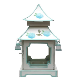 Fabulous pale aqua hydrangea handpainted pagoda lantern