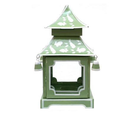 Fabulous green/white bunnies handpainted pagoda lantern