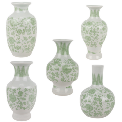 Chic new set of 5 mini bud vases (green/white)
