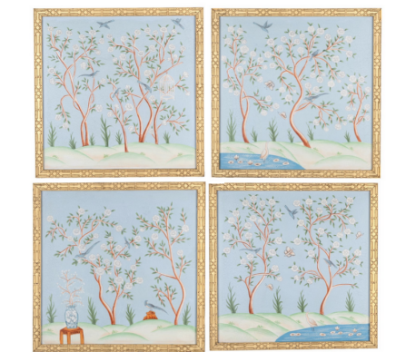 Incredible pale blue chinoiserie handpainted murals (buy 1, 2 or set of 4)