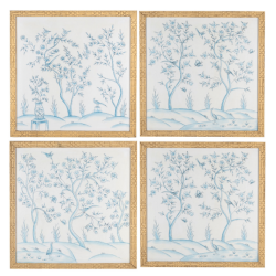 Incredible ivory/blue chinoiserie handpainted murals (buy 1, 2 or set of 4)