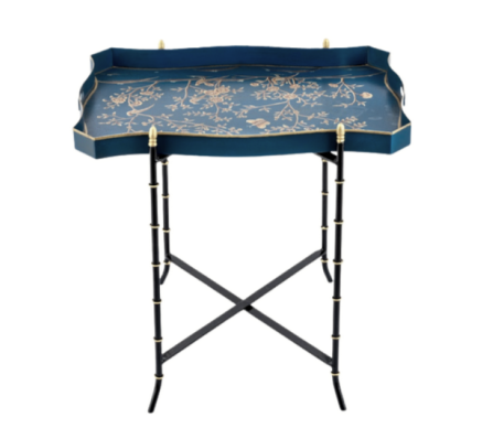 Stunning scalloped rectangular tray table in navy/gold chinoiserie