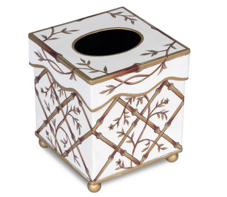 Fabulous bamboo/floral tissue holder (ivory and gold)