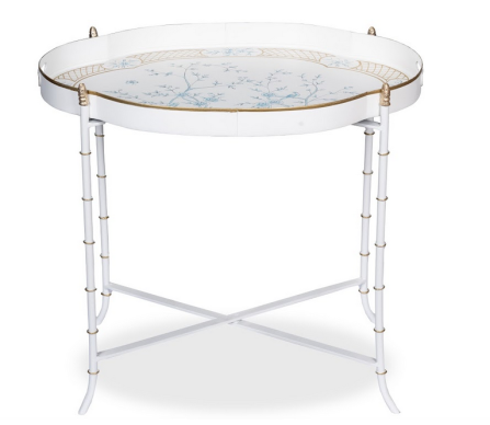 Stunning scalloped ivory/blue tray table