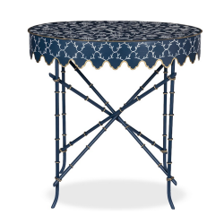 Spectacular navy/white handpainted tole scalloped table
