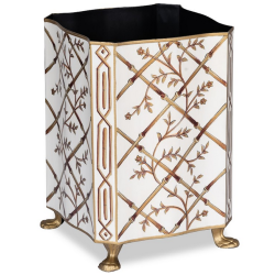 Incredible bamboo/floral scalloped square wastepaper basket (ivory and gold)