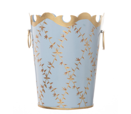 Darling small trellis wastepaper basket (periwinkle blue/gold)