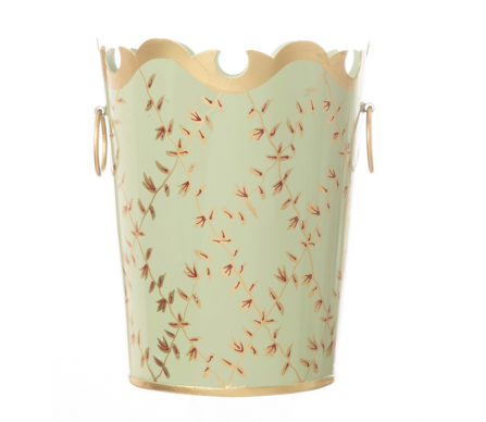 Darling small trellis wastepaper basket (pale green/gold)