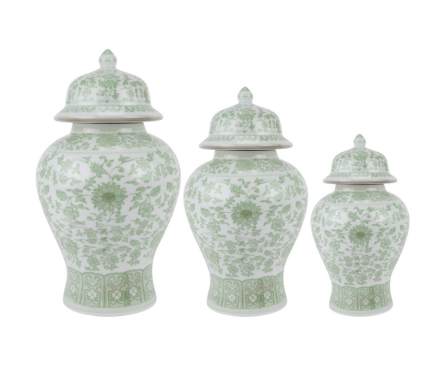 Incredible set of three green ginger jars