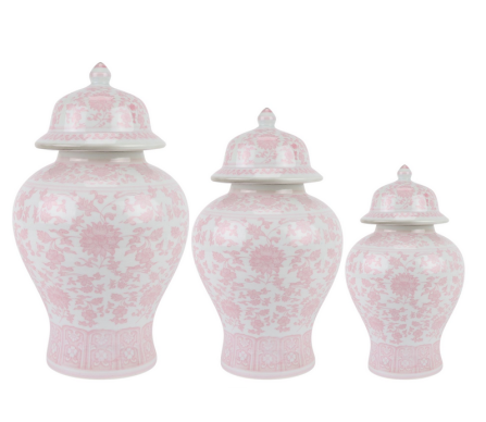Incredible set of three soft pink ginger jars
