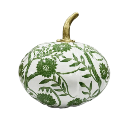 Fabulous green floral and vine tole pumpkin (small)