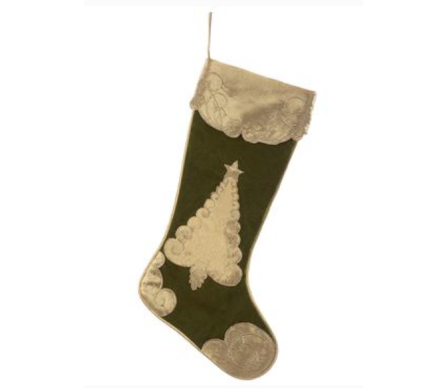 Incredible velvet mossy green w/applique stockings (set of 2)