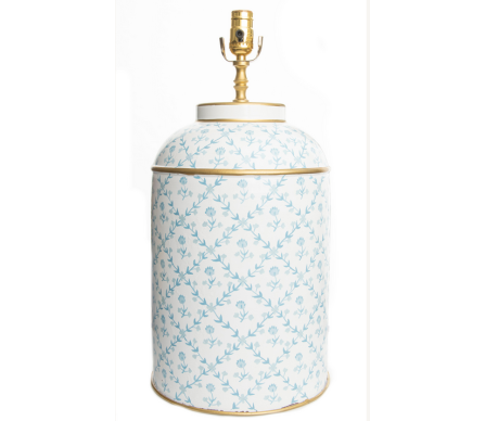Fabulous soft blue trellis/floral tea caddy lamp