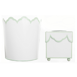 Stylish ivory/pale green scalloped wastepaper basket and tissue
