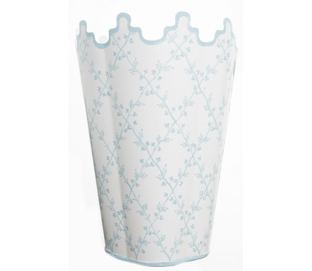 Incredible tall scalloped waste paper basket pale blue/white