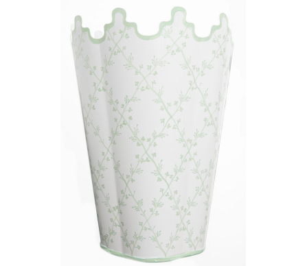 Incredible tall scalloped waste paper basket pale green/white