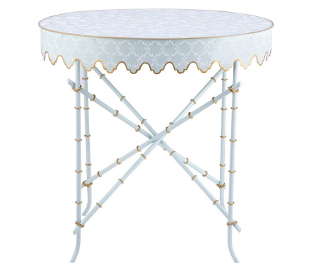 Spectacular pale green handpainted tole scalloped table