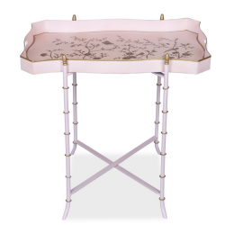 Stunning scalloped rectangular tray table in pink/gold chinoiserie