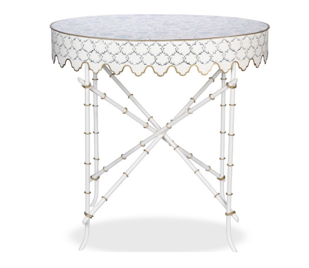 Spectacular ivory/blue handpainted tole scalloped table