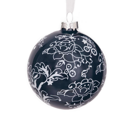 Stunning new navy blue floral ball ornament 