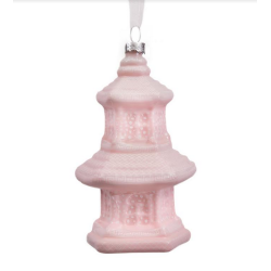 Stunning new pearlized pink dot pagoda ornament 