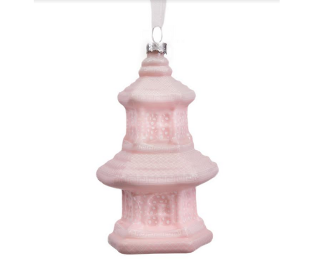 Stunning new pearlized pink dot pagoda ornament 