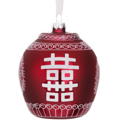 Stunning new pearlized red double happiness jar ornament