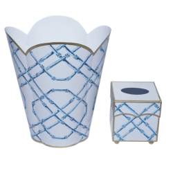 Fabulous new bamboo waste paper basket and tissue set (navy/white)