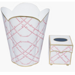 Fabulous new bamboo waste paper basket and tissue set (pink/white)