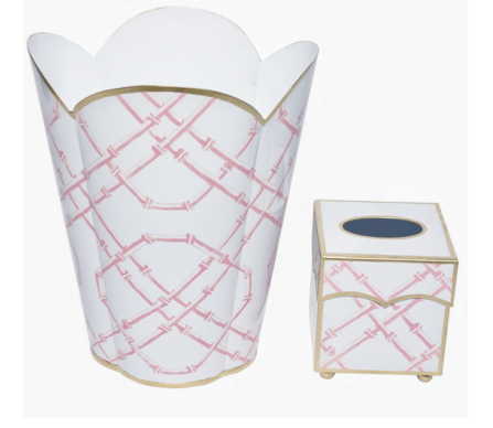 Fabulous new bamboo waste paper basket and tissue set (pink/white)