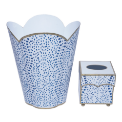 Fabulous new dot waste paper basket and tissue set (med blue/white)