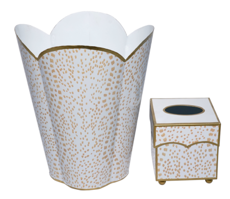 Fabulous new dot waste paper basket and tissue set (tan/white)